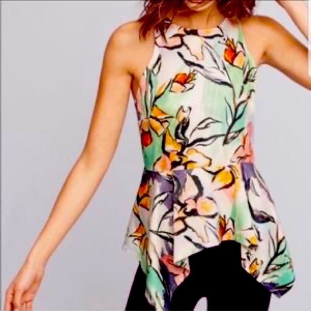 HD in Paris Lucille Peplum Sleeveless Floral Size 8 Handkerchief Hem Lined Top